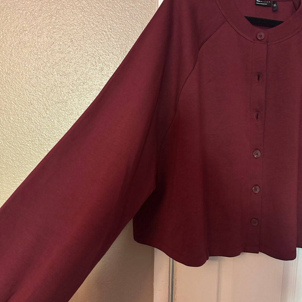ASOS Deep Red Button-Up Cropped Cardigan - Picture 2 of 4